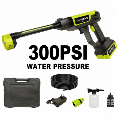 Cordless pressure washer water tank fill port and capacity