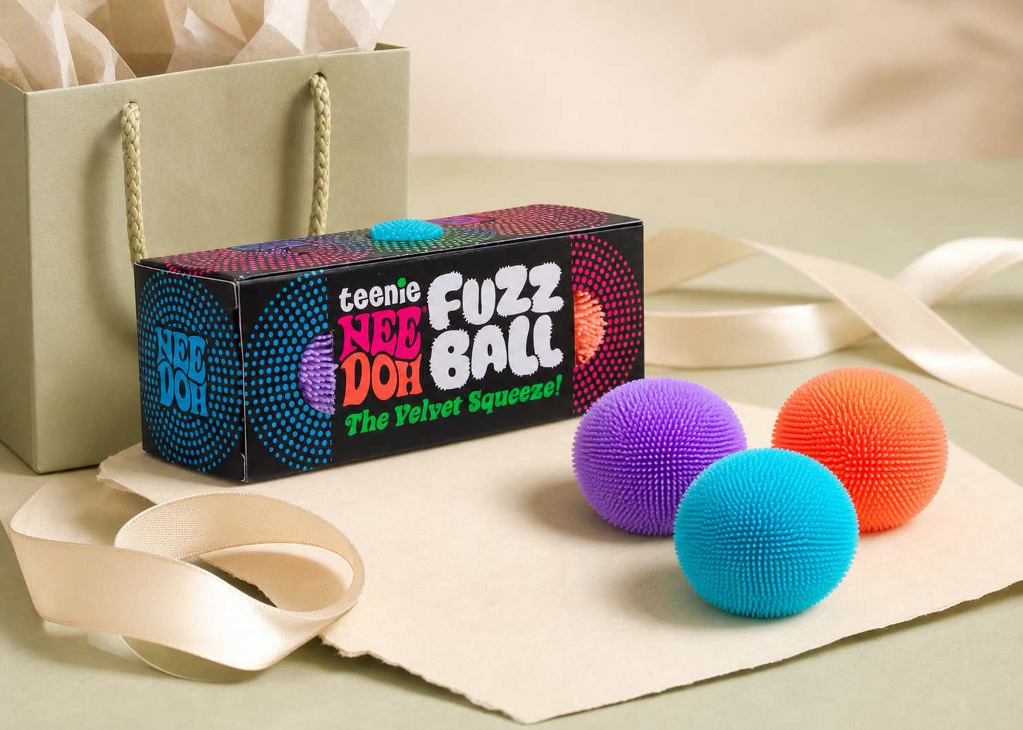 Gift-ready NeeDoh fuzzy sensory ball pack.